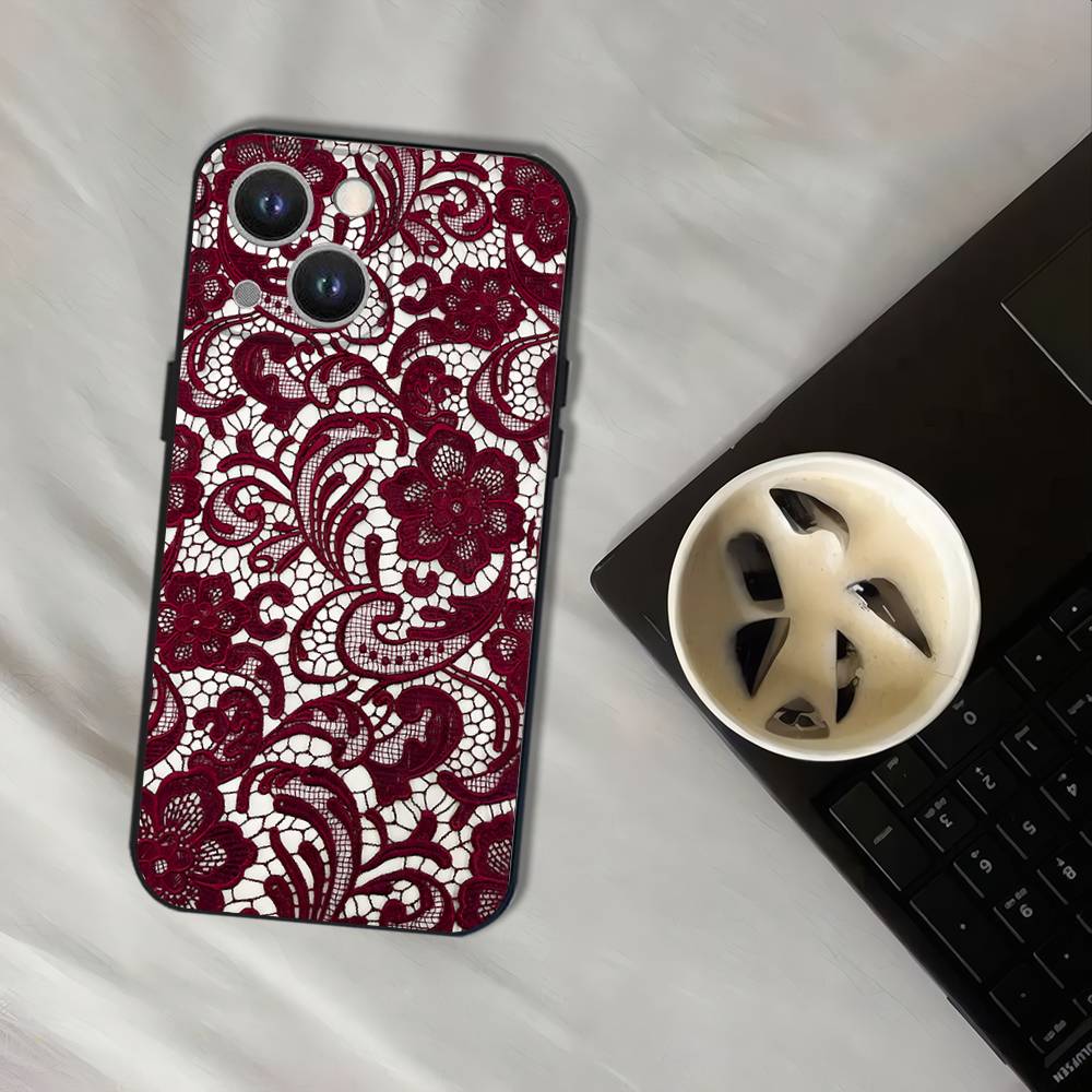 Vintage Lace Phone Case For iPhone 17,16,15,14,13,12,11,Pro,XS,Max,XR,Plus,E,SE4,Mini Black Soft Cover