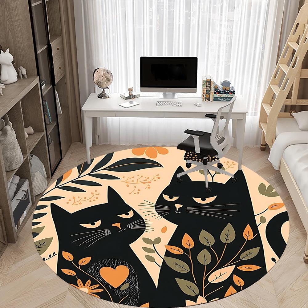 1PC Cats Floral Office Round Area Rug, Indoor Mat Suitable For Office, Under Office Chairs Bedroom Living Room Home Decor, Room DecoT1223050