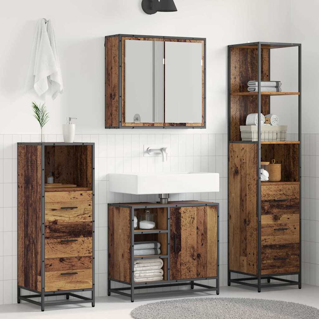 Bathroom Furniture Set with Drawers 4 pcs Reclaimed Wood Engineered Wood