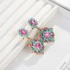 Colorful Geometric Zircon Long Earrings For Women, Sand Plated Vintage High-End Jewelry Gift