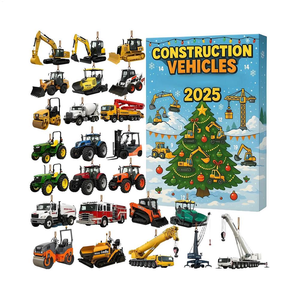 

2025 Christmas Countdown Calendar 2D Christmas Pendant 24 Days Acrylic Engineering Vehicle Ornament Countdown Calendar for Kid L