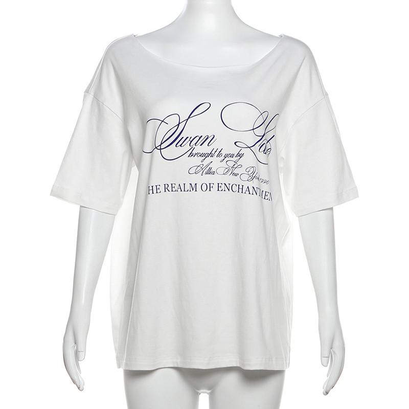 2KWEIRD  Casual Relax Woman T-shirt Letter Women Hot New Versatile Street Atmosphere Style Fashionable Chick Summertime Tops