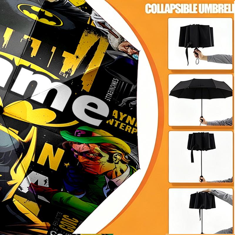 Custom Name Personalized Batman Print Umbrella, Auto Open Close, 8‑Rib Sturdy Frame, Commute Camping Hiking Use, Birthday Gift