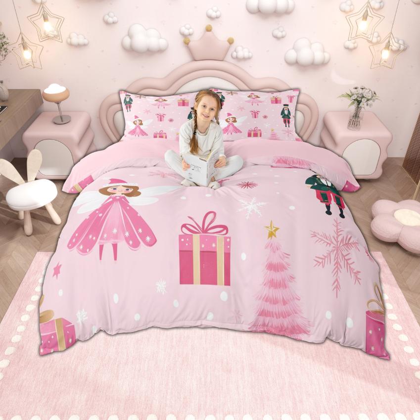 Homewish Girls Boys Christmas Duvet Cover Set, Kawaii Snowman Santa Claus Bedding Set, New  Theme Quilt Cover Set