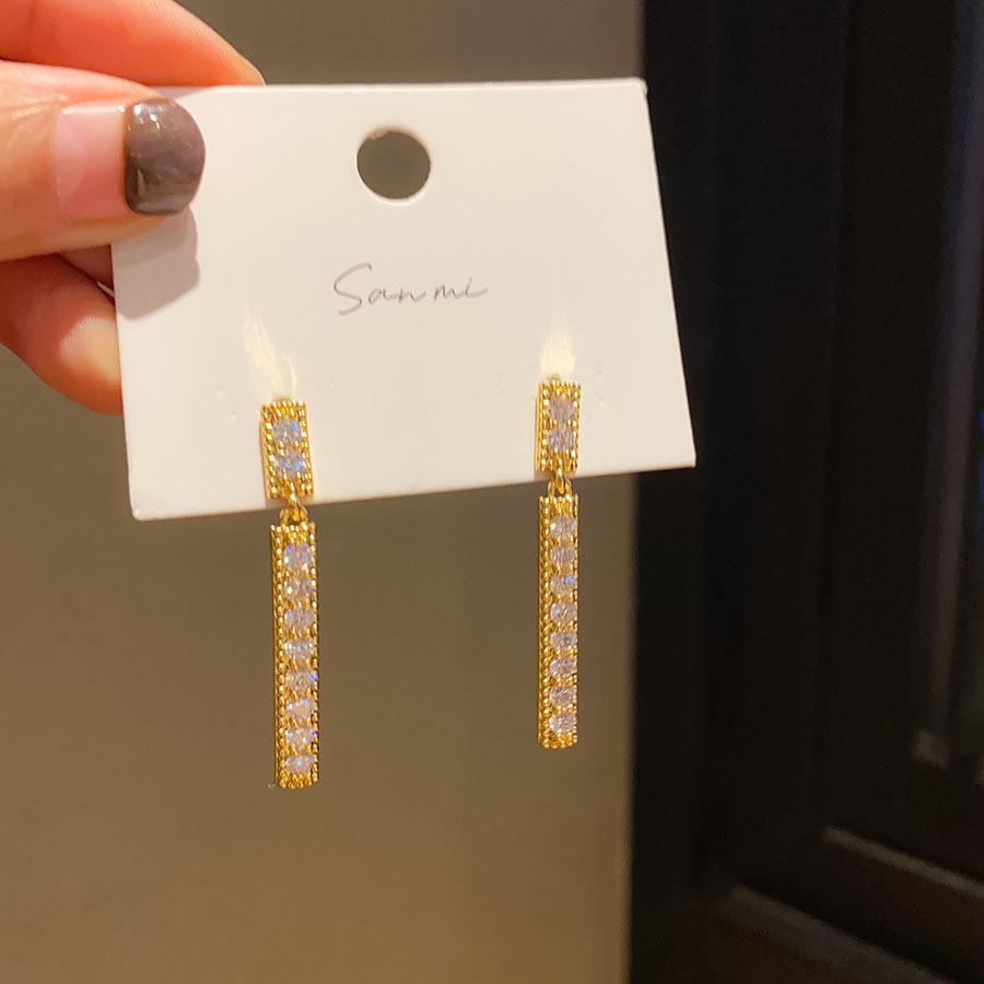 Copper Zircon Long Rectangle Pendant Earrings For Women Casual Party Jewelry золотой