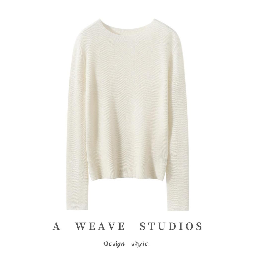 Women's 18-Gauge Pure Wool Yangzi Yarn One-Shoulder Herringbone Knit Top, Perfect for Spring and Autumn, Elegant and Versatile.