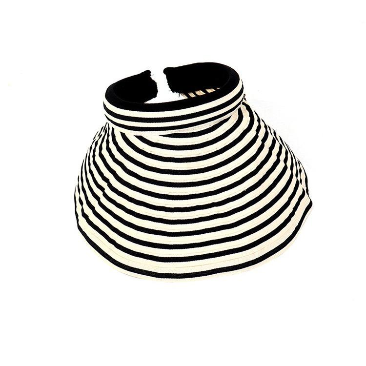 Fashion Hat Female Summer Fashion Versatile Topless Sun Hat Summer Black and White Stripes Cycling Sunscreen Foldable Hollow Top Hat Tide