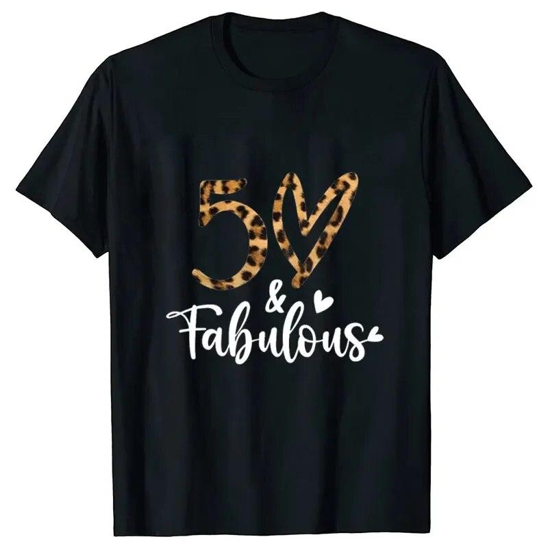 Women 50th Birthday Party T-shirts Birthday Squad Crew Tee Chapter Hello 50 Fabulous Leopard Graphic Tops Harajuku Summer Tshirt
