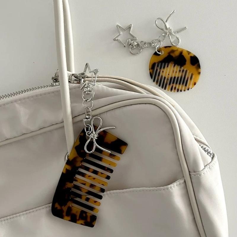Multipurpose Comb Key Holder Hair Accessory Lightweight Acrylic Alloy Hair Grooming Keychain  For Gift Giving