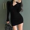 Fashionable and stylish sexy V-neck dress for women, new spring fitted inner layer, slimming pencil short skirt