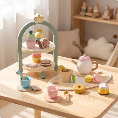 Pretend Tea Party Playset Colorful Set with Dessert Stand Decorative