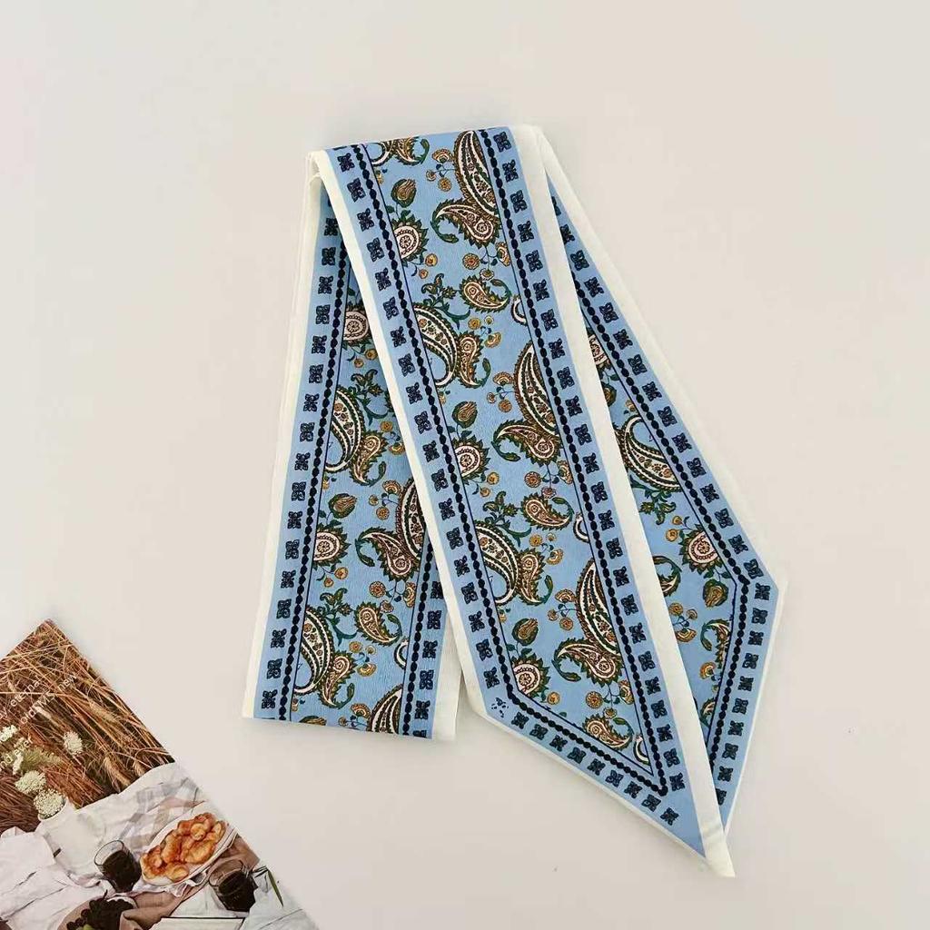 High-Grade Light Blue Series Silk Scarf for Women, Aesthetic Boho Hair Scarf Wrap, Party Holiday Beach Weekend Unique Chic