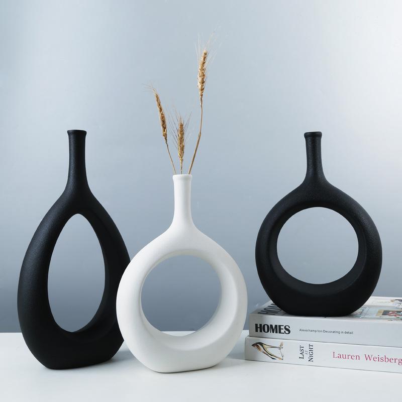 Vaso Da Fiori In Ceramica Con Design Astratto - Decorazione Vintage Moderna - Altezza 23 Cm, Larghezza 7,8 Cm - Per Piante Grasse E Fiori Secchi