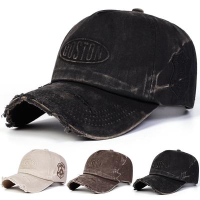 Unisex BOSTON Pranie z Dziurami Haftowane Czapki Baseballowe Wiosna Jesień Outdoor Regulowane Codzienne Czapki Kapelusz Przeciwsłoneczny Czapka Sportowa