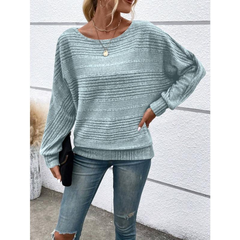 Autumn and Winter New Style Comfortable and Casual Solid Color Long-sleeved Round Neck Splicing Pullover Top T-shirt for Women