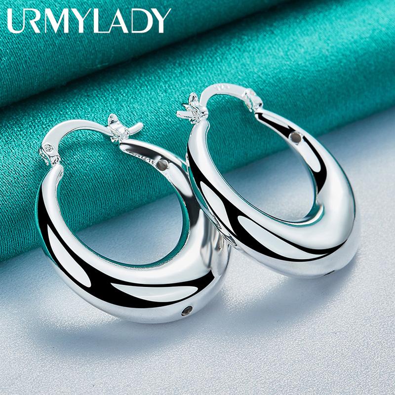 Oválne hladké mesačné náušnice 925 Sterling Silver Oválne náušnice s kúzlom