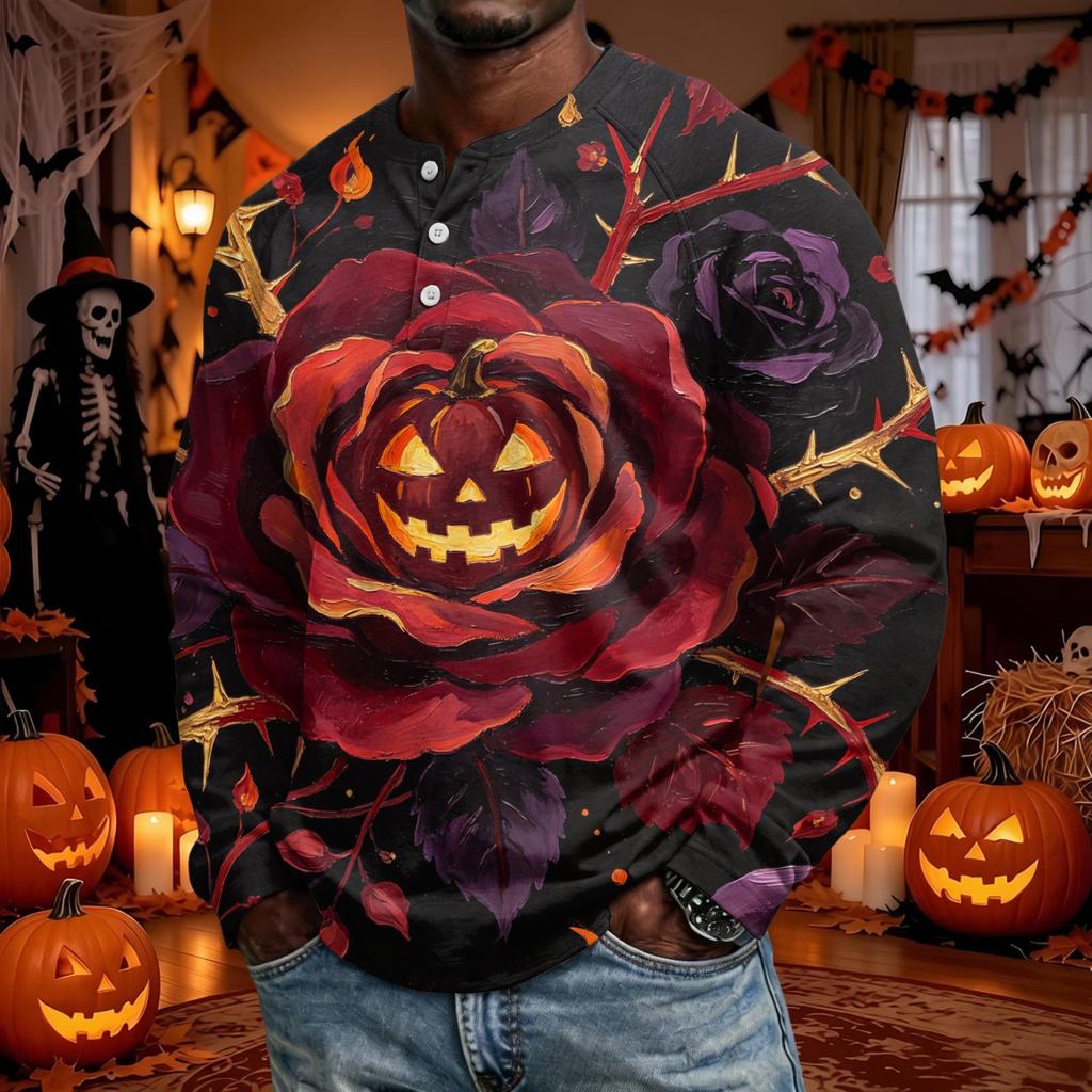 Men's Long Sleeve Shirt Loose Fit Casual Versatile for Halloween Party Outfit