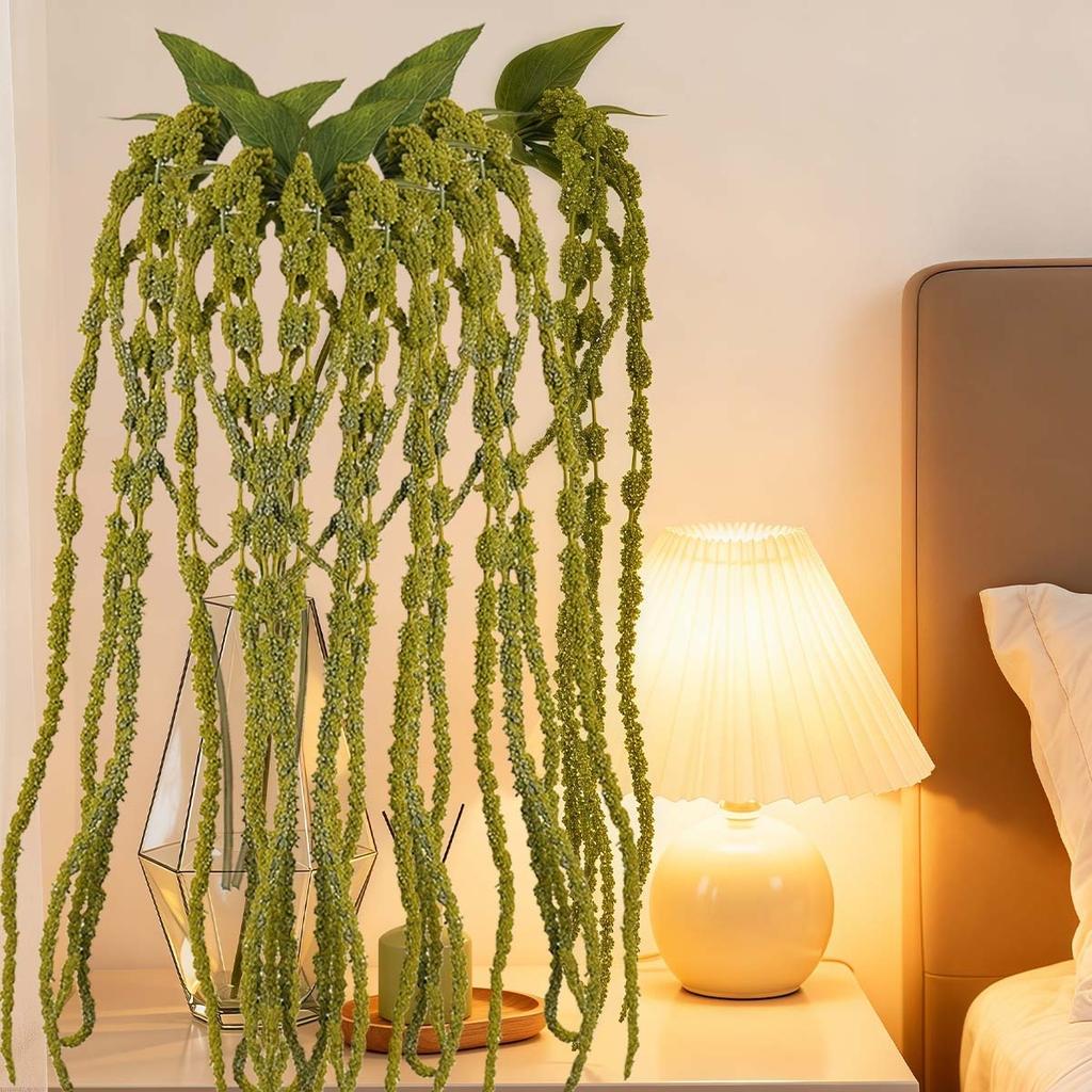 2 Pack Green Amaranth Artificial Flowers, 49.21 Inch Artificial Succulents Plants Fake Hanging Plants for Centerpieces Wedding Decor