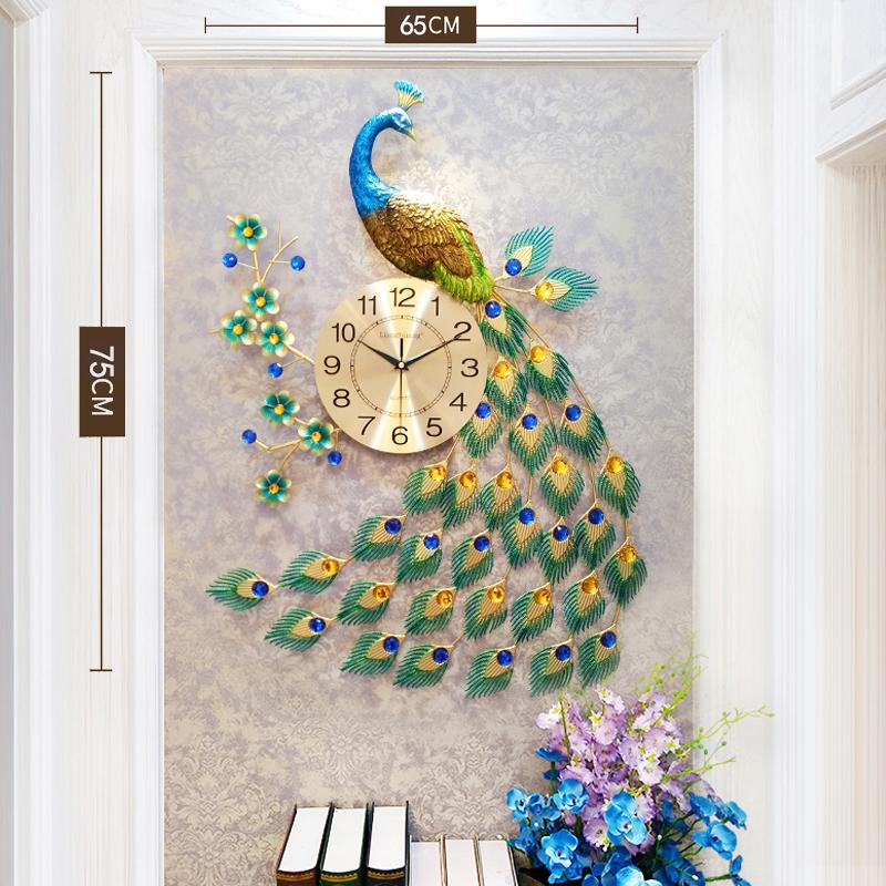 SM Interior Big Clock Wall Peacock Metal Wall Art Aesthetic Silent Clock Wall Fashion Nordic Restaurant Wanduhr Ornaments Home