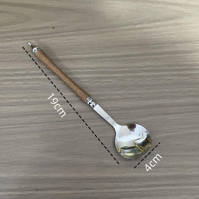 

Ложка из нержавеющей стали с деревянной ручкой и длинной ручкой, круглая ложка, бытовая ложка для риса, десертная ложка