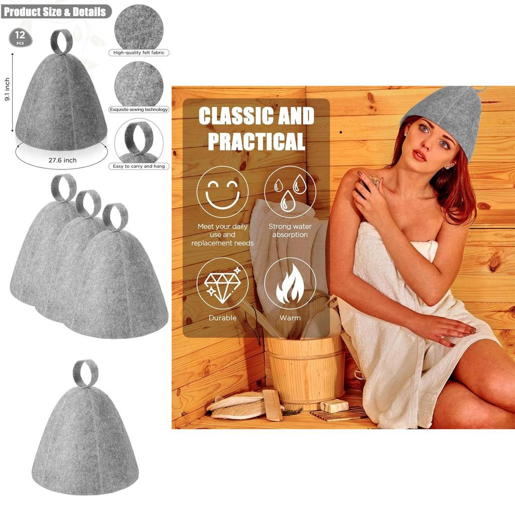 Adults And Kid Grey Felt Sauna Hat Absorbent Dry Hair Cap For Home Spa