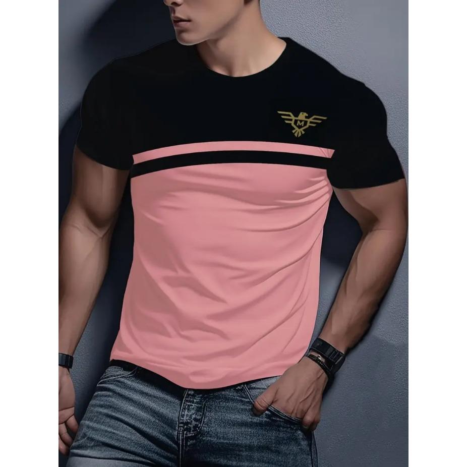 Men's Casual Striped 3D Print T-Shirt - 100% Polyester Short Sleeve Round Neck Tee with Contrast Black & White Stripes