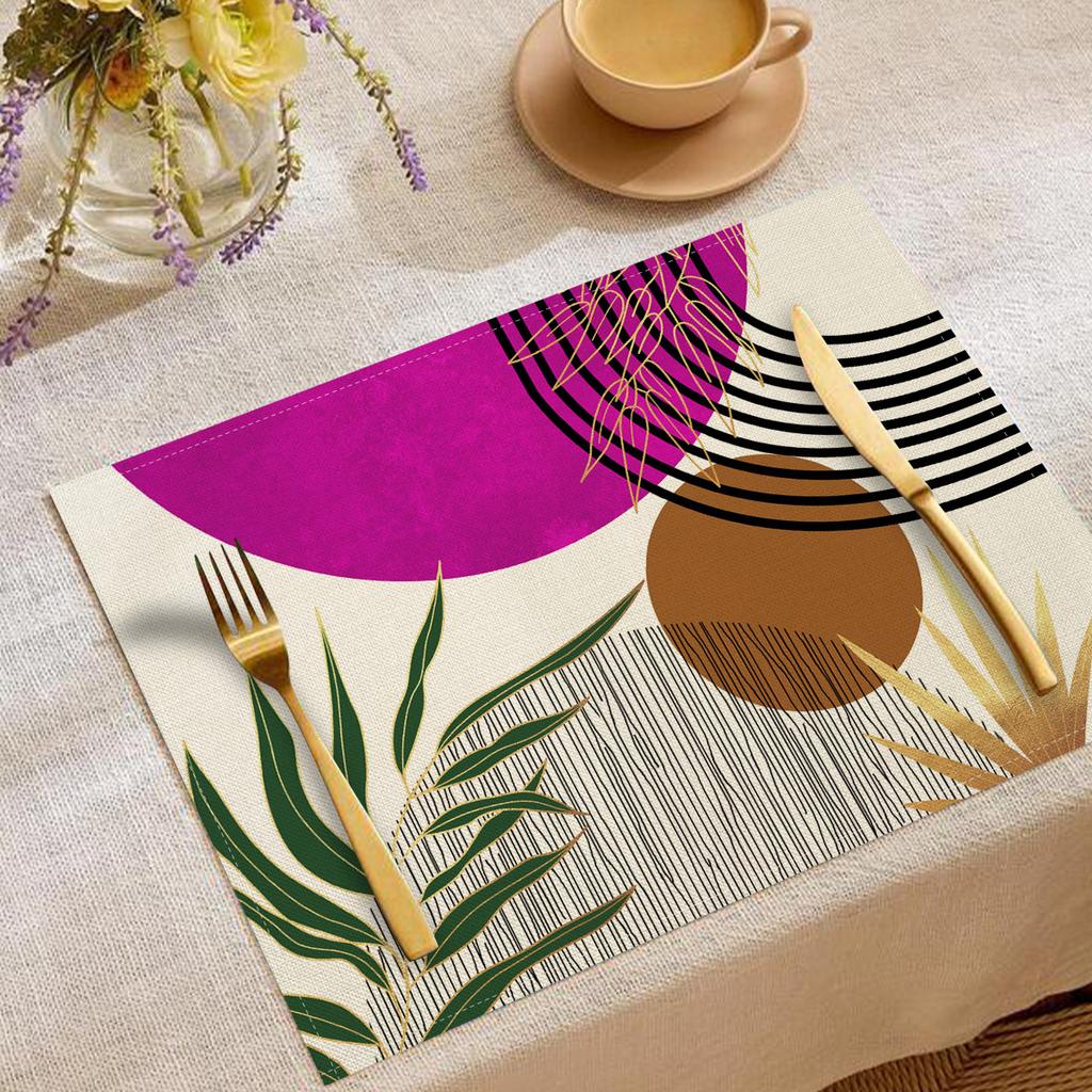 Künstlerische Moderne Geometrische Pflanzenblätter Muster Platzsets Elegante Tischsets Für Esstisch Dekoration In Küche Esszimmer