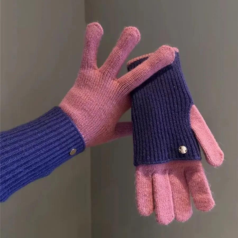 Women's Extra Long Color Block Wool Blend Windproof Gloves - Winter Cycling & Warmth
