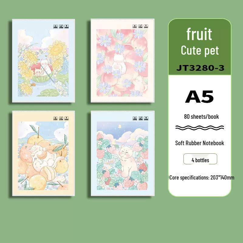 Soft Leather Student Notebook - A5/B5 Lined, Thick Cartoon Diary
