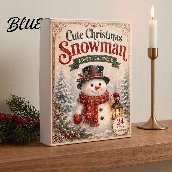24 Day Countdown Box Snowman Christmas Calendar 24-Day Acrylic Ornament Set with Winter Family Activities Figures Tree Hanging Decor Holiday