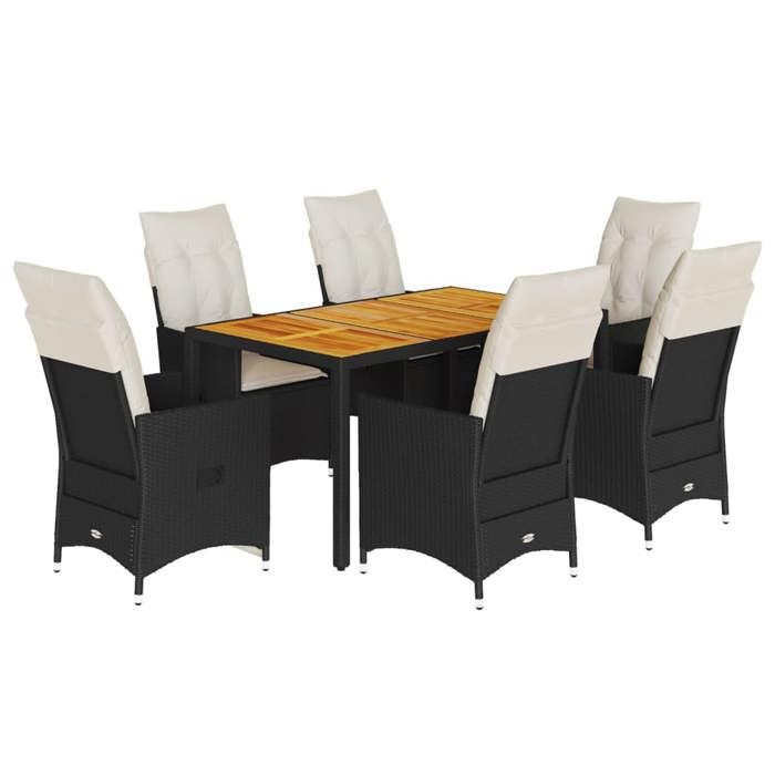 VidaXL Garden Dining Set Cushions 7pcs Black Wicker, Outdoor Dining Set 3276684