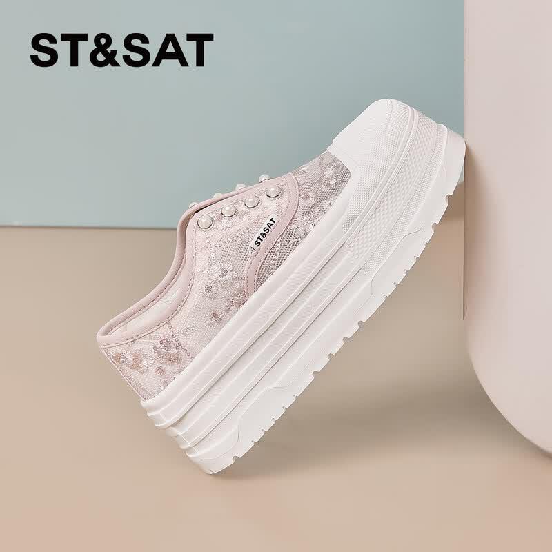 Women s Embroidered Mesh Thick Sole Sneakers 39