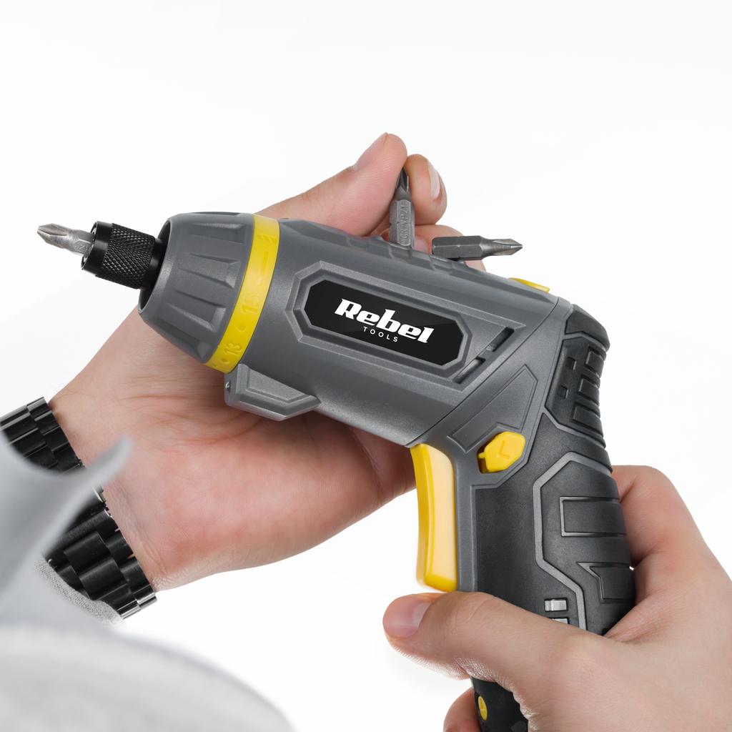 4V Rebel Cordless Screwdriver Set 54 Bits Magnetic Adapter
