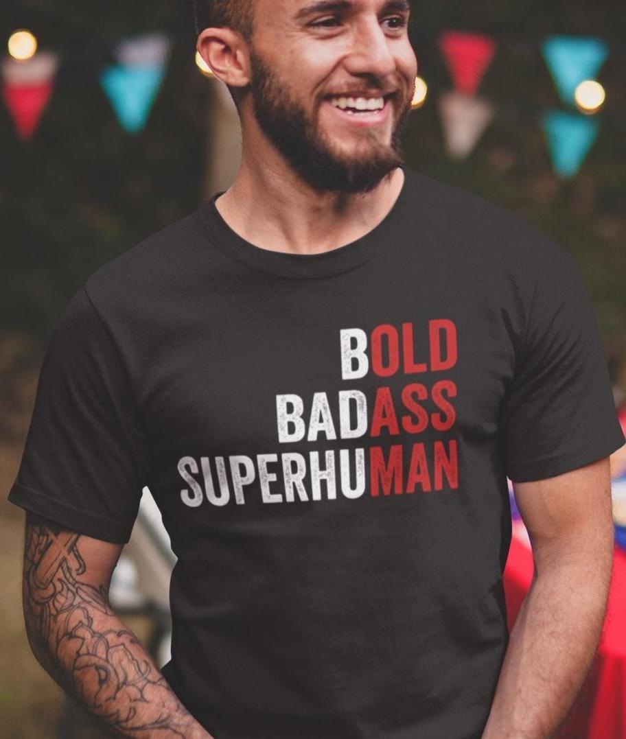 Bold Badass Superhuman T-Shirt Mens Womens Tees Top – Hidden “Old Ass Man” Funny Shirt – Gag Gift S