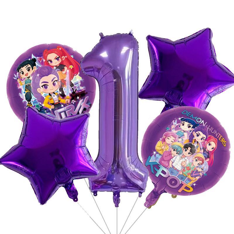 Kpop Demon Hunters Children Birthday Party Decoration Ball Number Digit 1-10 Balloon Set Baby Shower Supplies Gift Toy s Round Sensory Compression