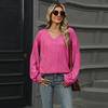 Autumn and Winter V-neck Loose Casual Long Sleeved T-shirt Women Fashion Elegant Simple New Solid Color Top Office Shirt Women's Clothing