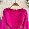 Retro Palace Temperament Round Neck Waist Show Thin Hook Flower Hollow a Word Lace Dress Elegant Large Skirt