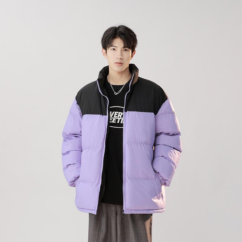 

Новая хлопковая одежда с воротником-стойкой, мужская простая контрастная, модный бренд для пар, утолщенная теплая хлопковая одежда, хлопок 3XL светло-фиолетовый