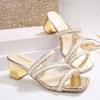 Fashion Women's Sandals Rhinestones Decoration Square Toe Square Heel Fashion Mid Heel Shoes Slide Slipper Summer