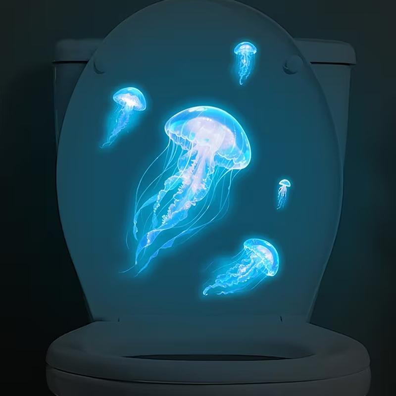 Jellyfish Wall Decal Glow in the Dark Removable Self-Adhesive Sticker Waterproof Toilet Decor DIY Bathroom Kids Room Accessories