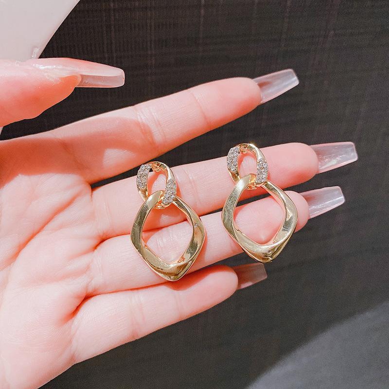 New Trendy Double-layer Interlocking Micro-diamond Earrings Women's Exquisite Niche Design Versatile Stud Earrings