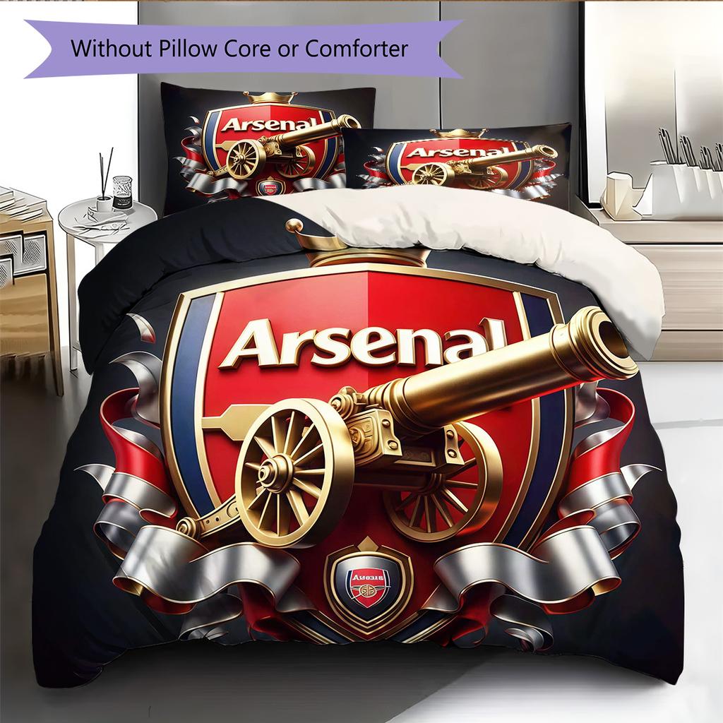 Logo The Gunners Zestaw pościeli z kołdrą Poszewka na kołdrę Poszewka na poduszkę Dekoracja domu Prezent urodzinowy (1 * poszwa na kołdrę + 2 * poszewki na poduszki, bez rdzenia)