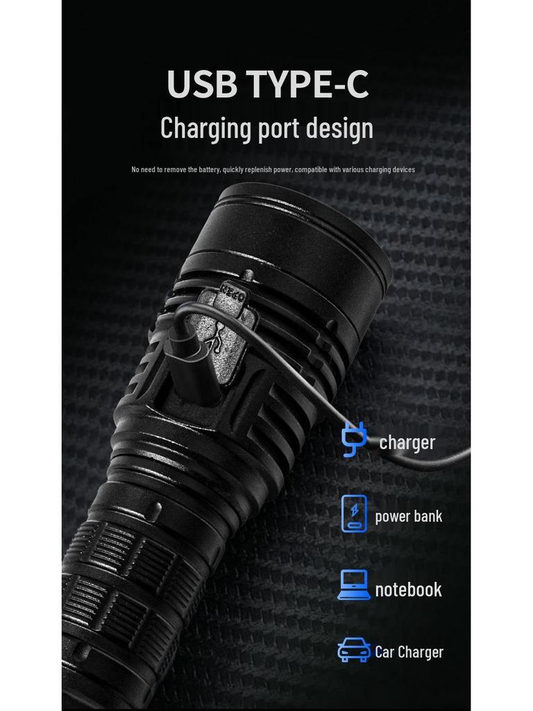 SST40 High-Power LED Flashlight: USB Rechargeable, Waterproof Aluminum Alloy with 21700 Lithium Battery