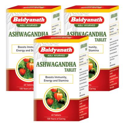 Asli Ayurved Ashwagandha Tablets 60pcs X Pack Of 3 for Strength Energy Immunity Boost