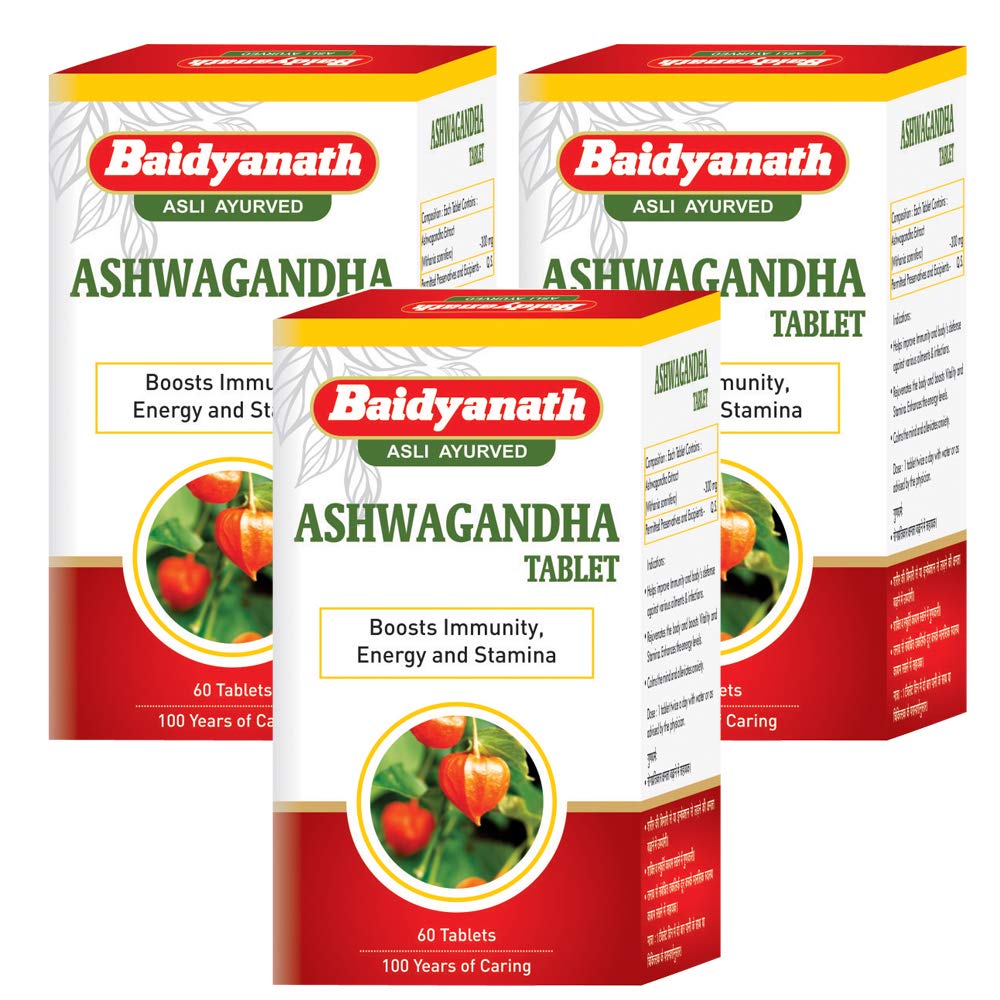 Baidyanath Asli Ayurved Ashwagandha Tablets 60pcs X Pack Of 3 for Strength Energy Immunity Boost