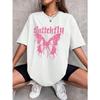 Pink Butterfly Print Woman Tee Shirt Summer New Soft Breathable T Shirts Multicolor All-Match O-Neck Cotton Unisex Sportswear