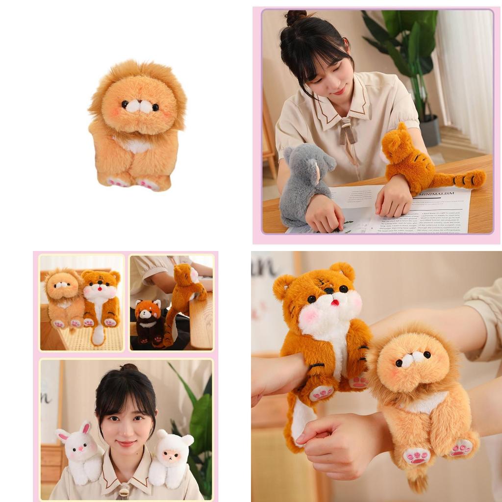 Peluche di Animali Carini con Braccialetto a Scatto Adorabile Elefante e Leone Anello da Mano Bambola di Peluche per Bambini