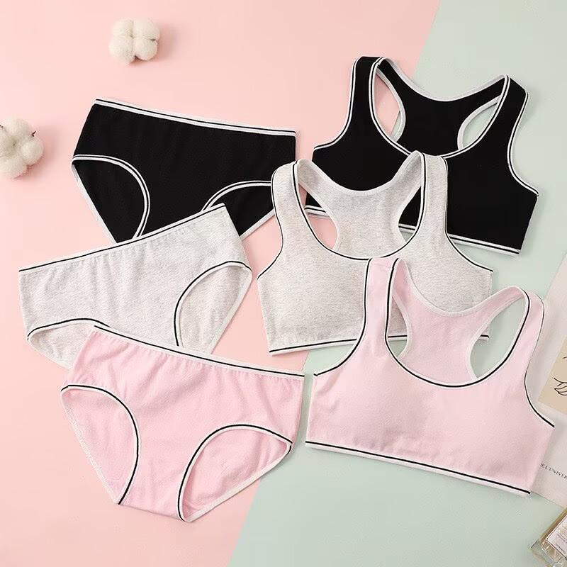 Teen Girls' Wireless Cotton Bra Set Puberty Training Camisole Sports Bra for Junior High Students