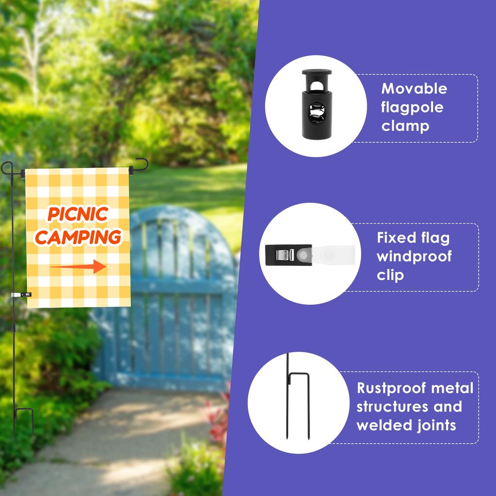 Garden Flag Holder Stand 34inch Rust Resistant Wrought Iron Flag Poles with Anti Wind Clips for 13inch Flags for Yard Lawn Decor