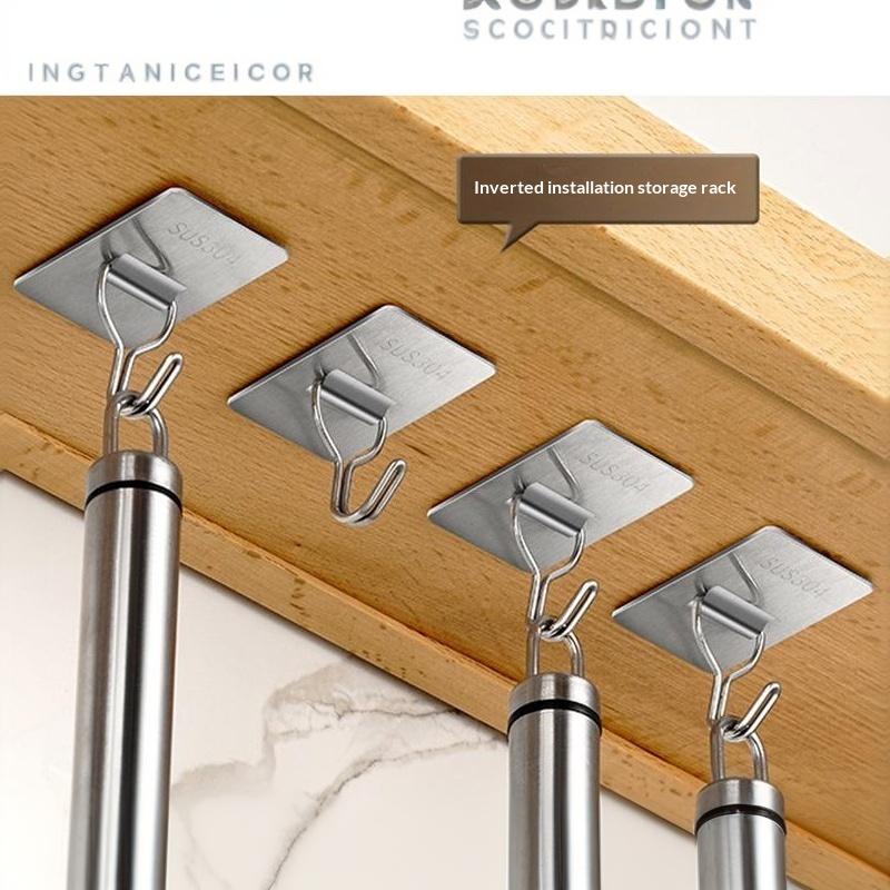 Stainless Steel No Drill Adhesive Wall Hooks Waterproof Self Sticky Hanging Hooks for Kitchen Bathroom Office Use